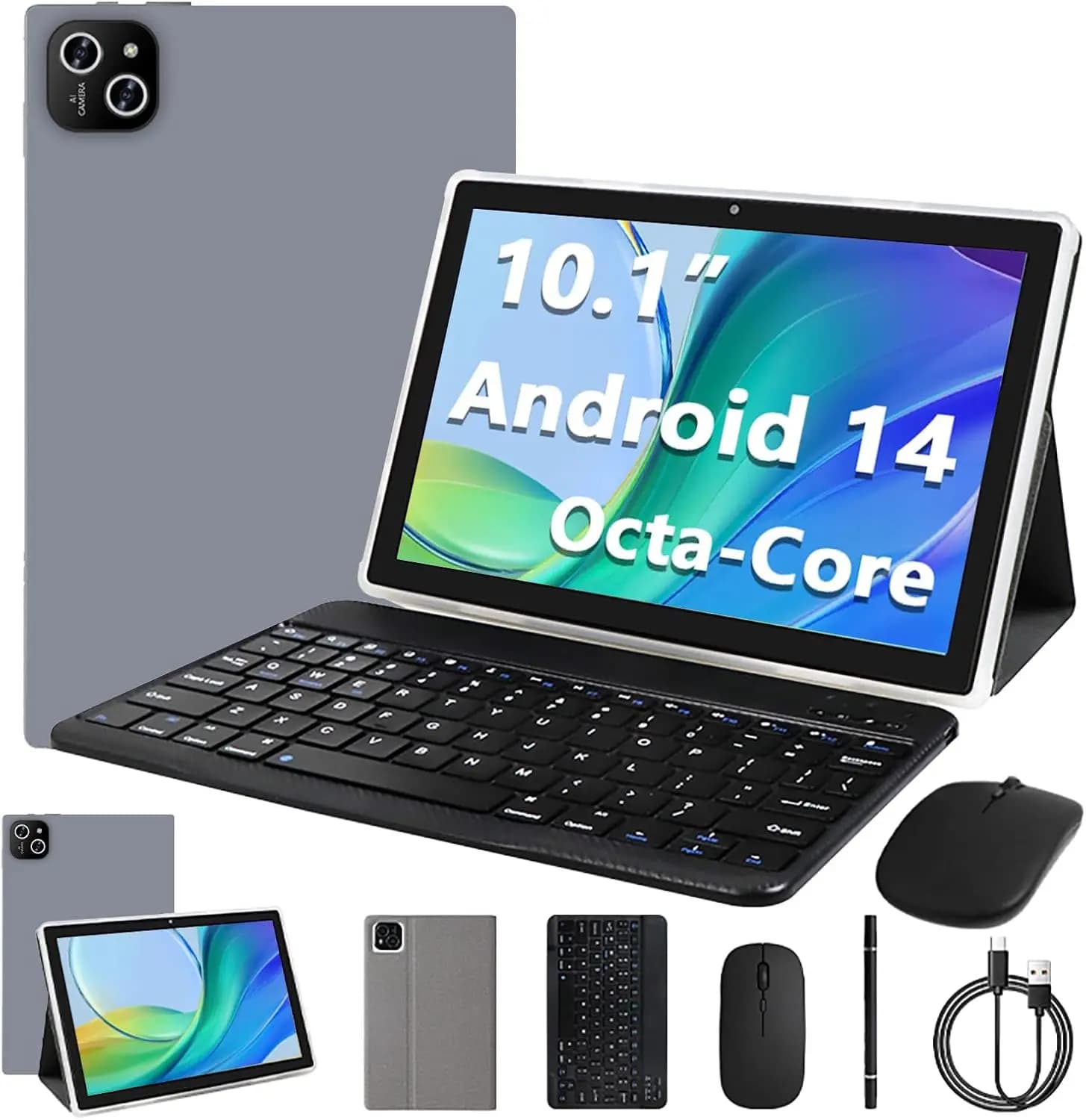 Tablet Android da 10.1 pollici, 12GB RAM 64GB ROM, Octa-Core, Tastiera e Mouse, WiFi 6, BT 5.4, 6000mAh