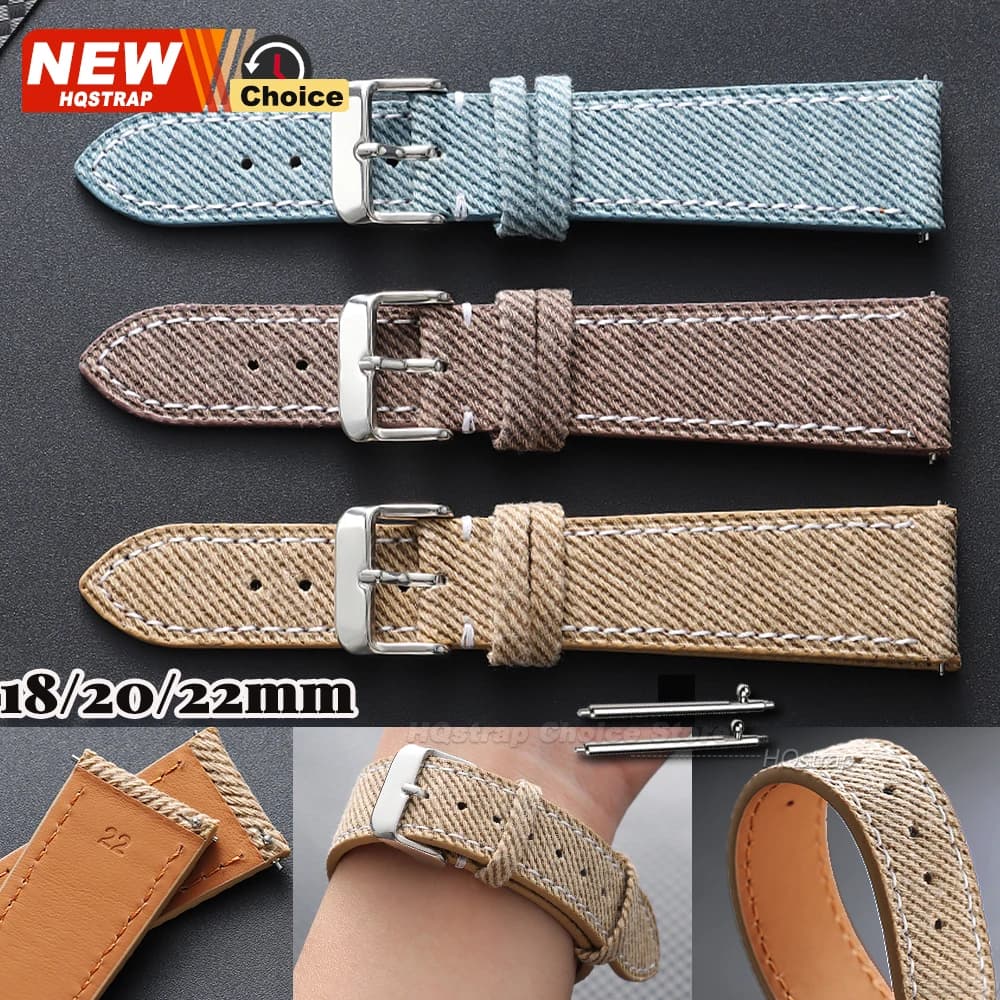 Cinturino per Orologio in Tessuto Denim di Nylon 18mm 20mm 22mm, Bracciale per Smartwatch Samsung, Cinturino in Pelle e Tela per Braccialetto Omega