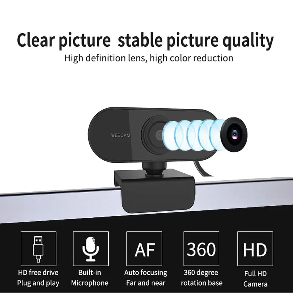 Mini webcam HD 1080P with USB microphone for laptop and desktop, ideal for video calls and conferences