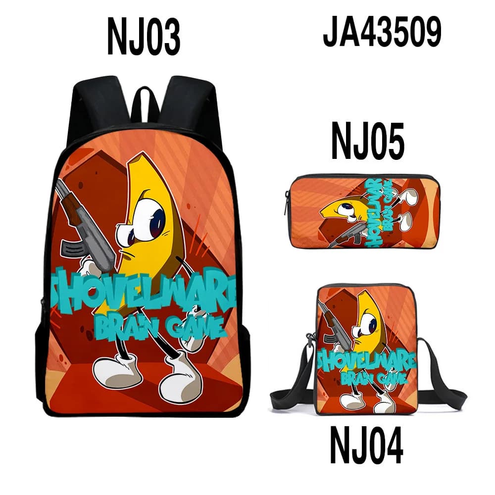 Set di 3 pezzi Creative Shovelware Brain Game con stampa 3D: Zaino scolastico per studenti, Zaino per laptop, Borsa a tracolla e Astuccio