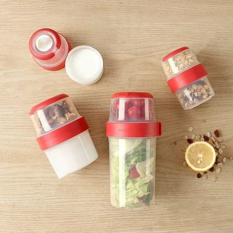 Double-layer Sealed Compartmented Crisper Box Oatmeal Nut Yogurt Salad Cup Food Storage Box Breakfast Fruit Crisper Lunch Box