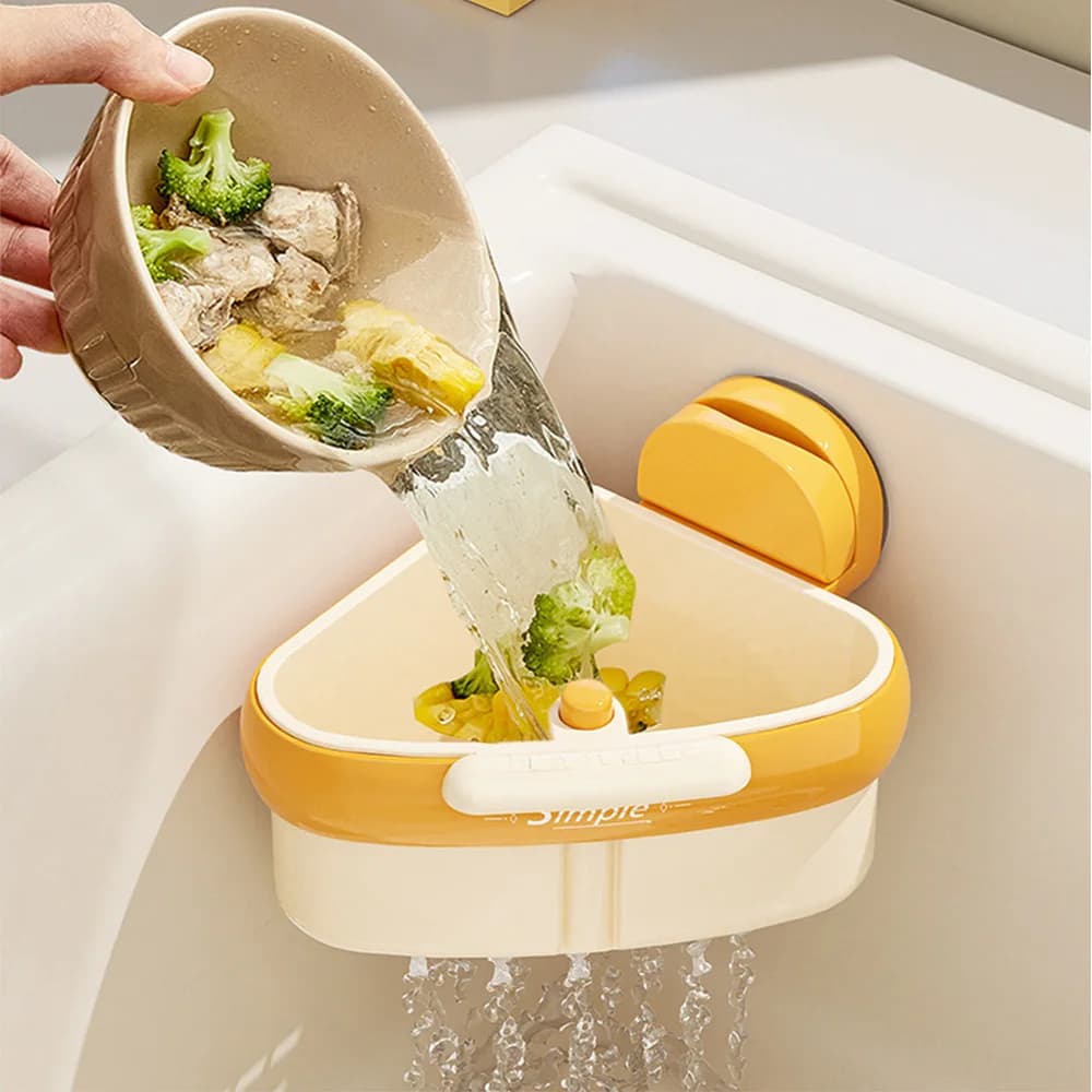 Cestello di scolo triangolare da cucina 1 pz - Scolapiatti a ventosa per rifiuti alimentari, organizer per lavello, scolapiatti da cucina