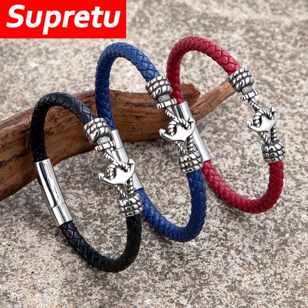 Bracciale da uomo con ancoraggio punk da 6 mm, chiusura magnetica in acciaio inossidabile, cinturino intrecciato fatto a mano, accessori regalo per gioielli in stile vichingo