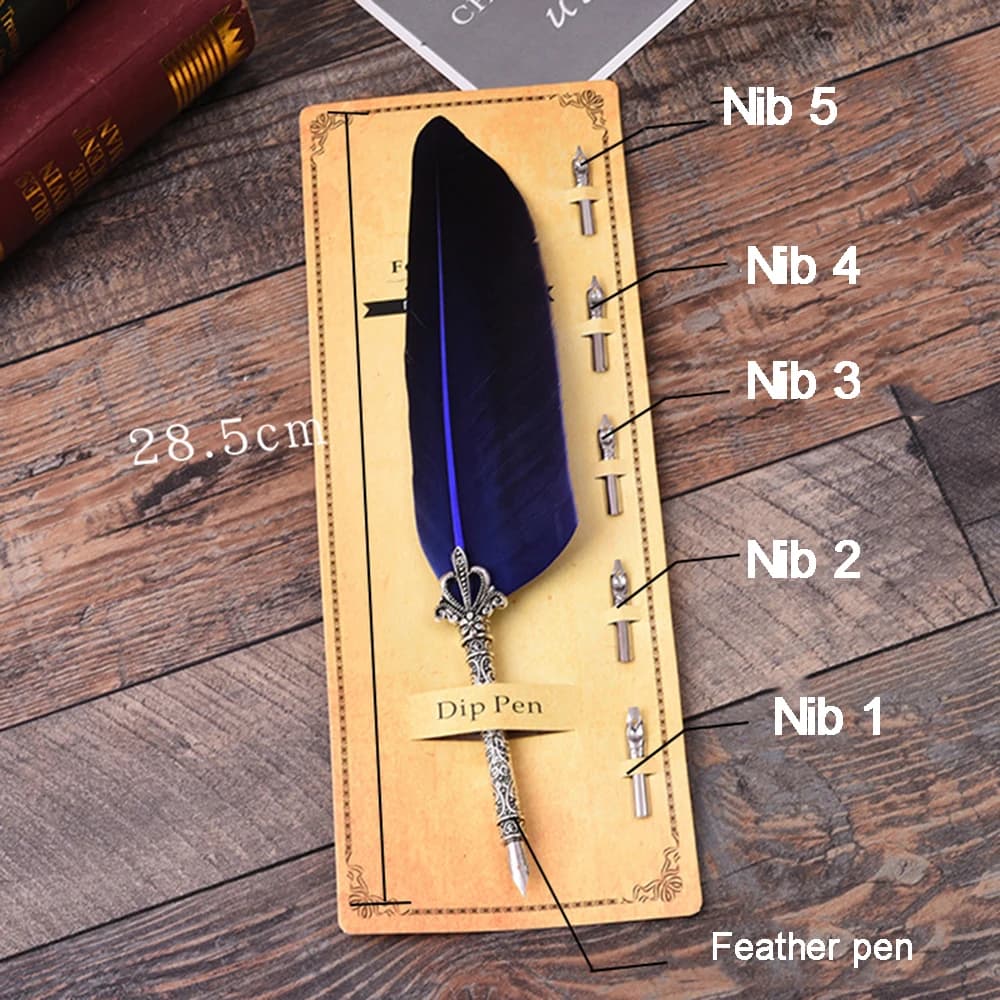 Stylo Kawaii Retro Vintage Calligraphy Feather Dip Pen Writing Ink Set Stationery Quill Fountain Pens Creative Vintage Pen