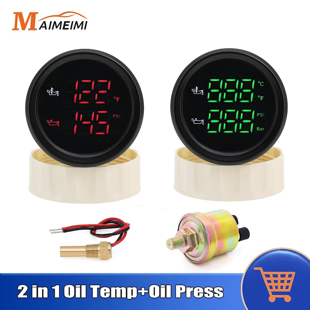 Misuratore digitale della temperatura dell'olio 2 in 1 da 52 mm + manometro dell'olio 50 ~ 150 gradi Celsius Temp 0-10 Bar Pressa dell'olio con allarme per auto da barca