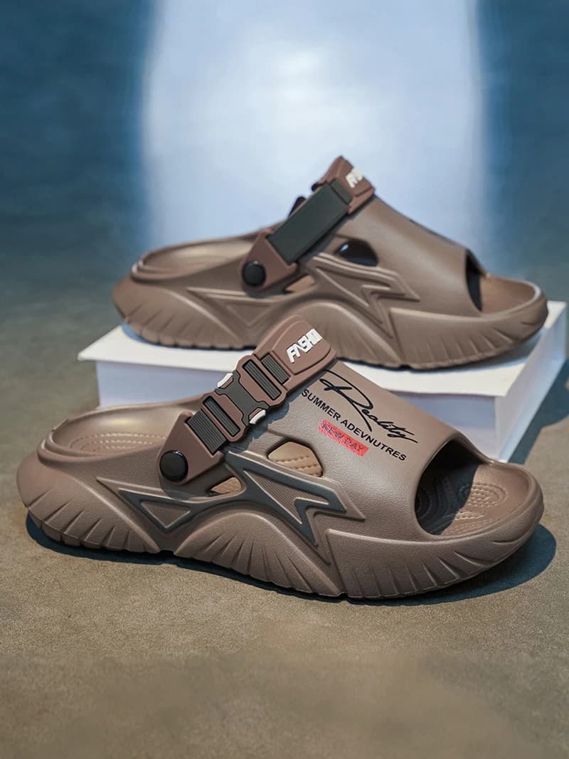 Men's Summer Outdoor Slippers Sports Anti-Slip Deodorant Soft Bottom Sensation Two-Way Beach Sandals Casual Flat EVA Slippers