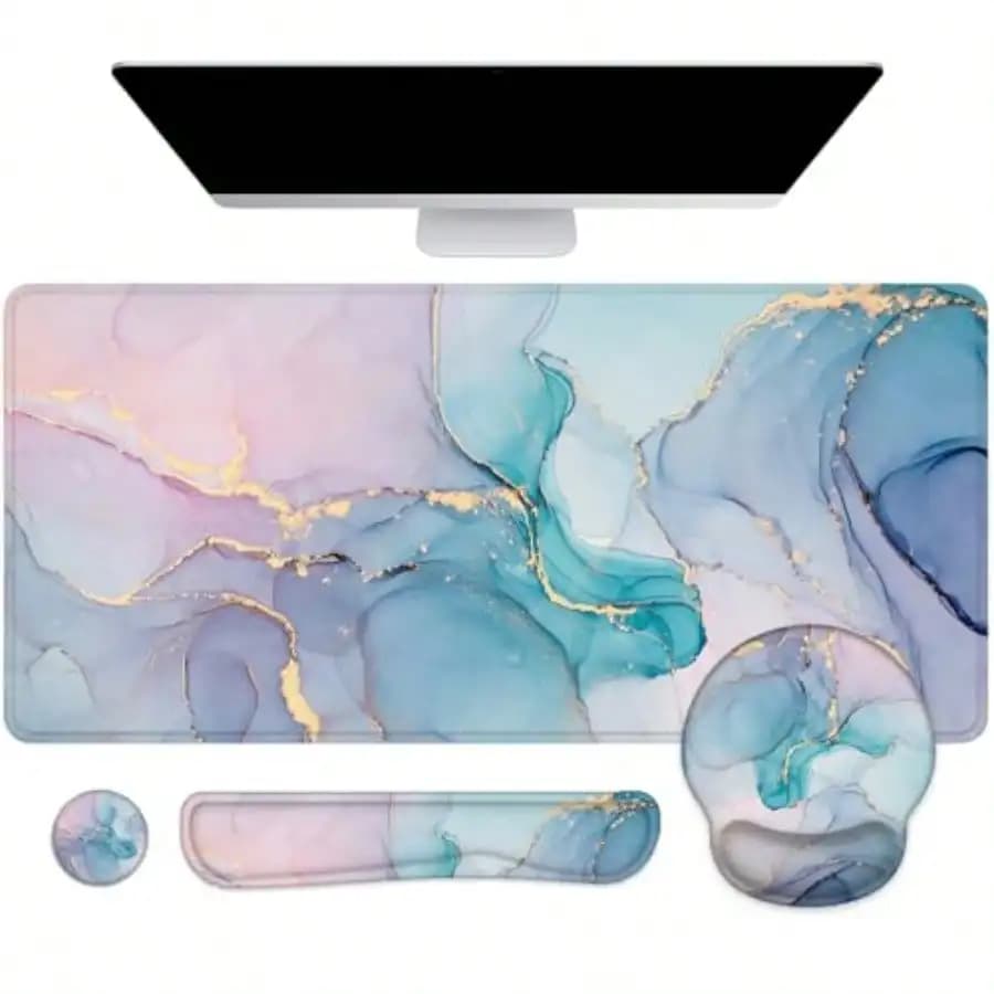 Mouse Carpet with Poggiapolsi, Large Ergonomic Gaming Carpet, 4-in-1 Set with Keyboard Poggiapolsi, Desk Mat