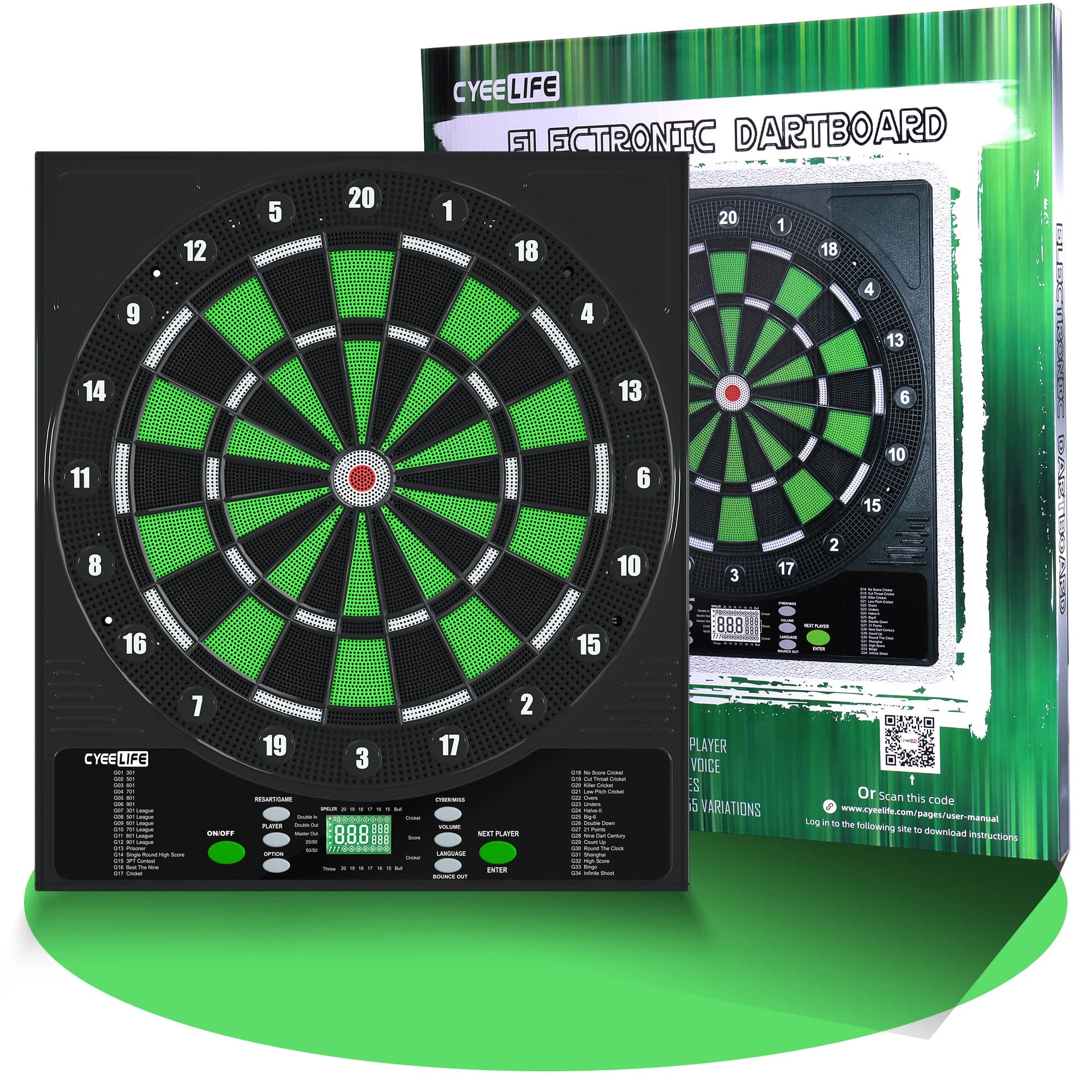 Cyeelife Electronic Dart Board for Soft Tip Darts, 34 Built-in Games 255 Modes 8-Player, 3-Language Display, USB or Battery