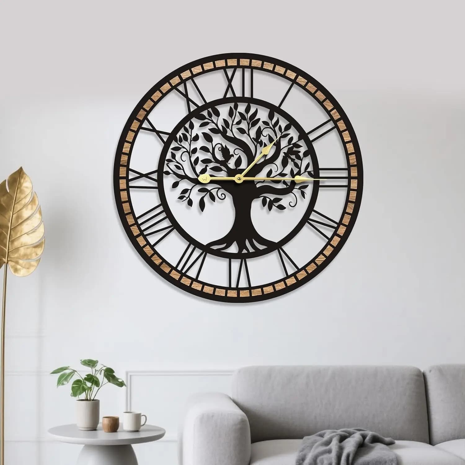 Grande Orologio da Parete Silenzioso per Arredamento Soggiorno, Design Albero della Vita, Movimento Silenzioso a Scatto Continuo da 16 Pollici