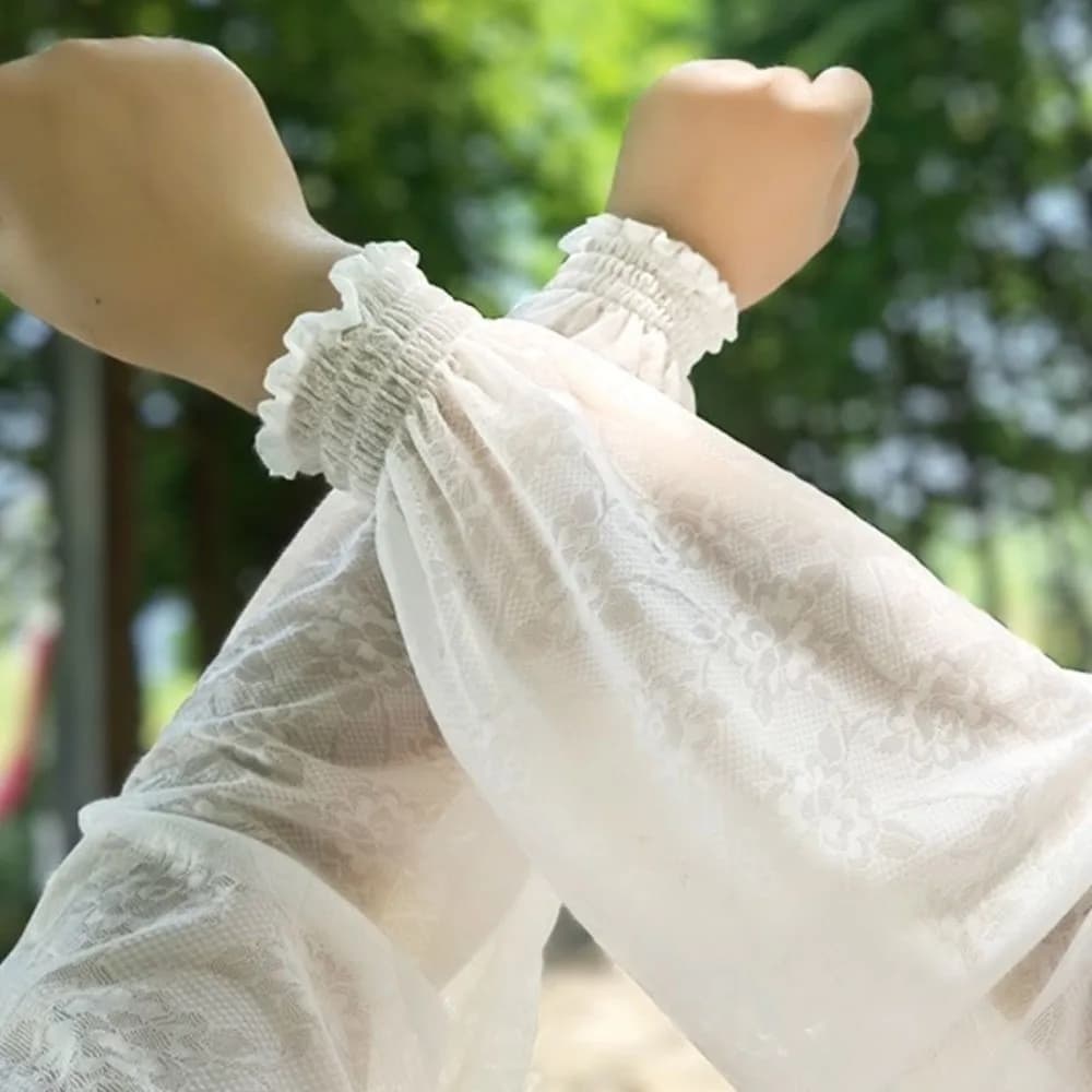 Fashion Lace Arm Sleeves Embroidery Thin Fingerless Gloves Breathable Straight-Cut Sunscreen Sleeves Cycling