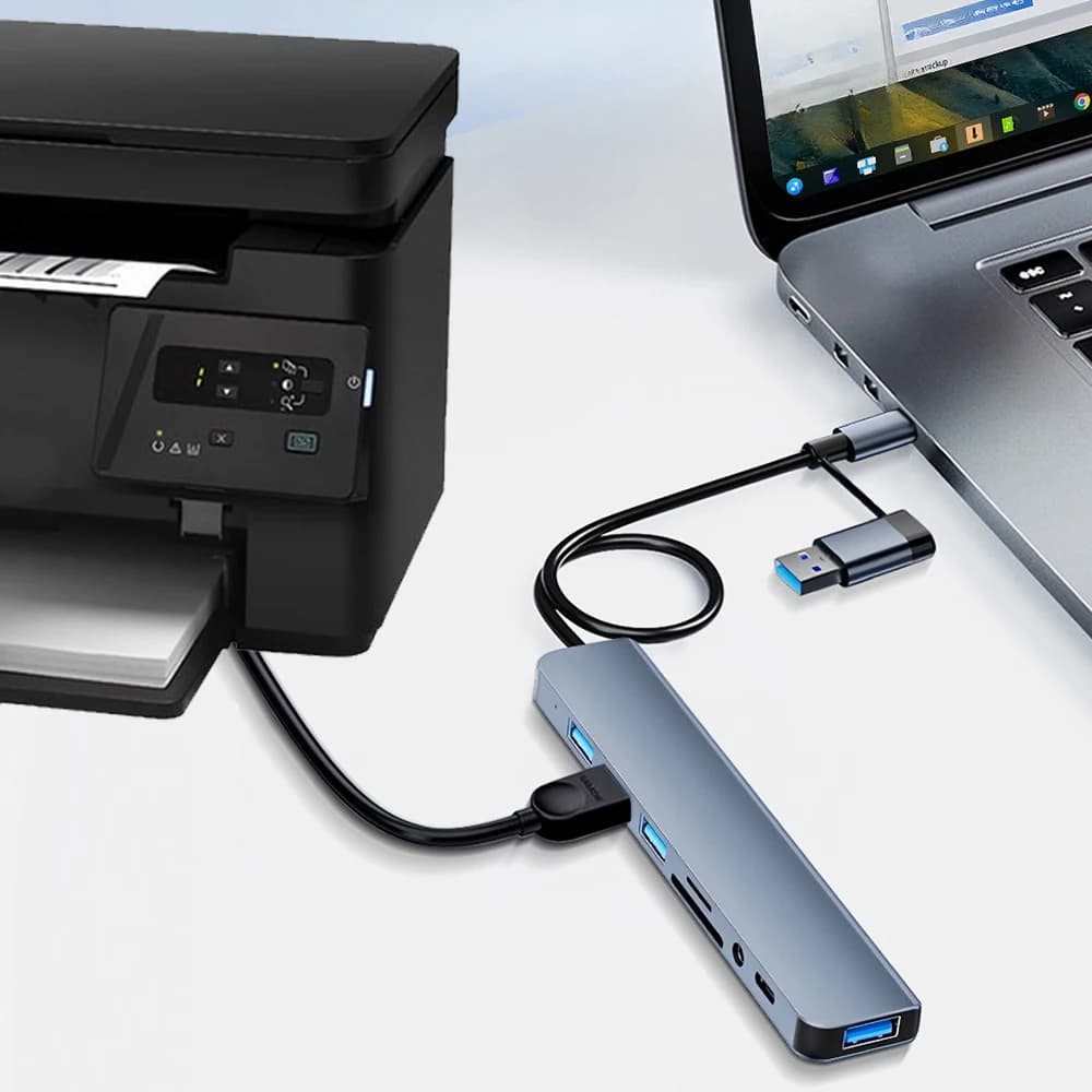 Hub USB 8 in 2 con splitter, lettore di schede, porta USB C, USB 3.0 / 2.0, lettore di schede SD/TF, docking station