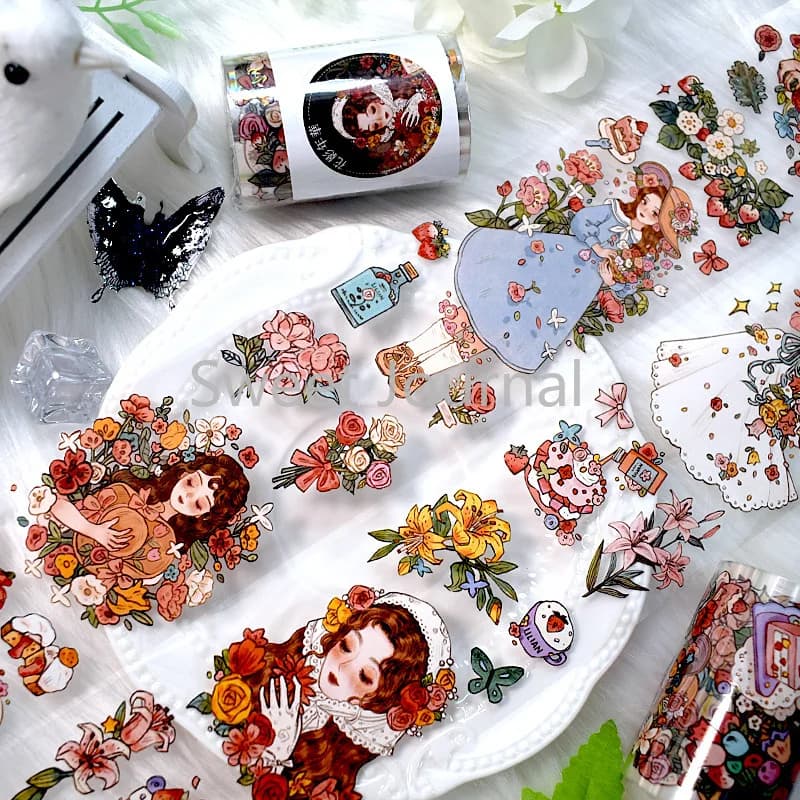 2m/Roll Beauty Girl PET Tape Washi Masking Tape Decorative Journal Card Making Scrapbooking Stickers Aesthetic Collage Material