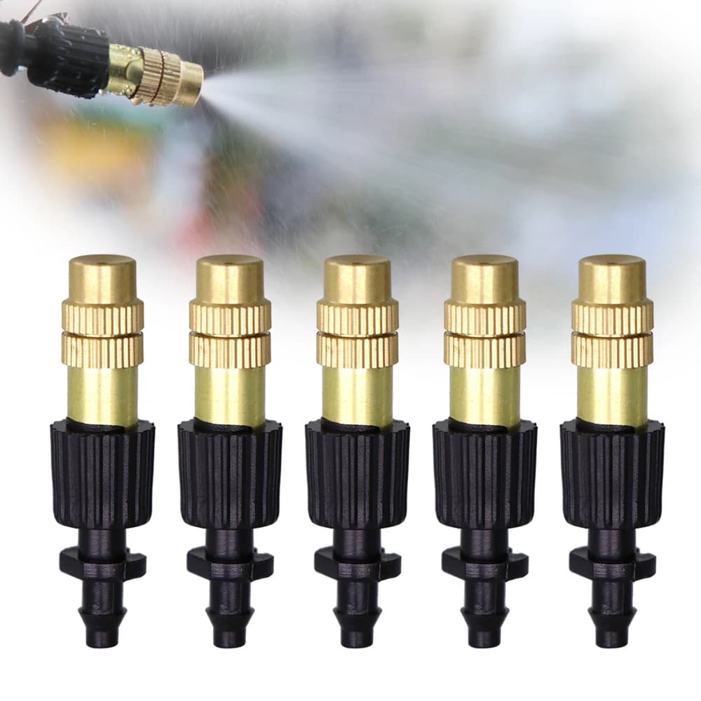 20/50/100 pz ugelli Spray in ottone regolabili con 1/4 "Barb per tubo da giardino serra Patio prato 4/7mm tubo atomizzatore Sprinkler
