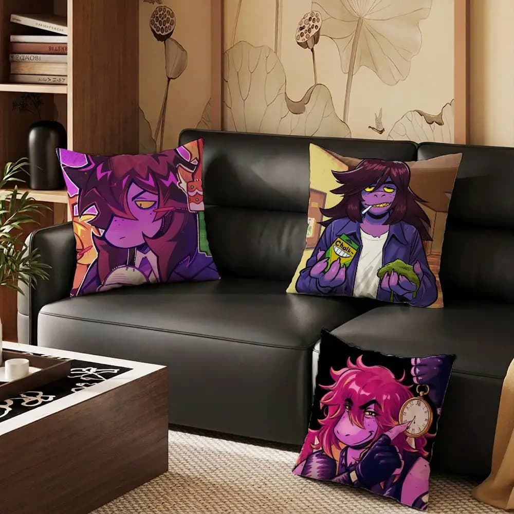S-Susie D-Deltarune Pillow Case Anti-dustmite Pillowcase Invisible zipper silky short plush Sofa cushion cover