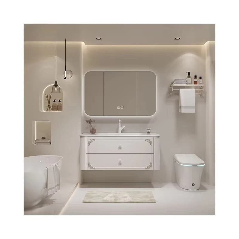 Mobile da Bagno a Parete con Design Intagliato Avanzato, Specchio e Lavabo