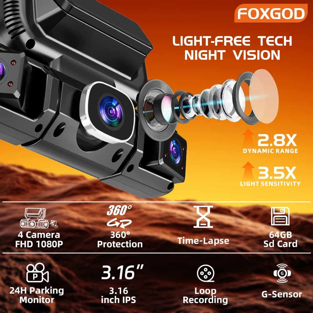 Dash Camera For Cars DVR Dash Cam 24-Hour Parking Monitoring Night Vision WiFi APP Monitor Dashcam Free 32G card Video Recorder