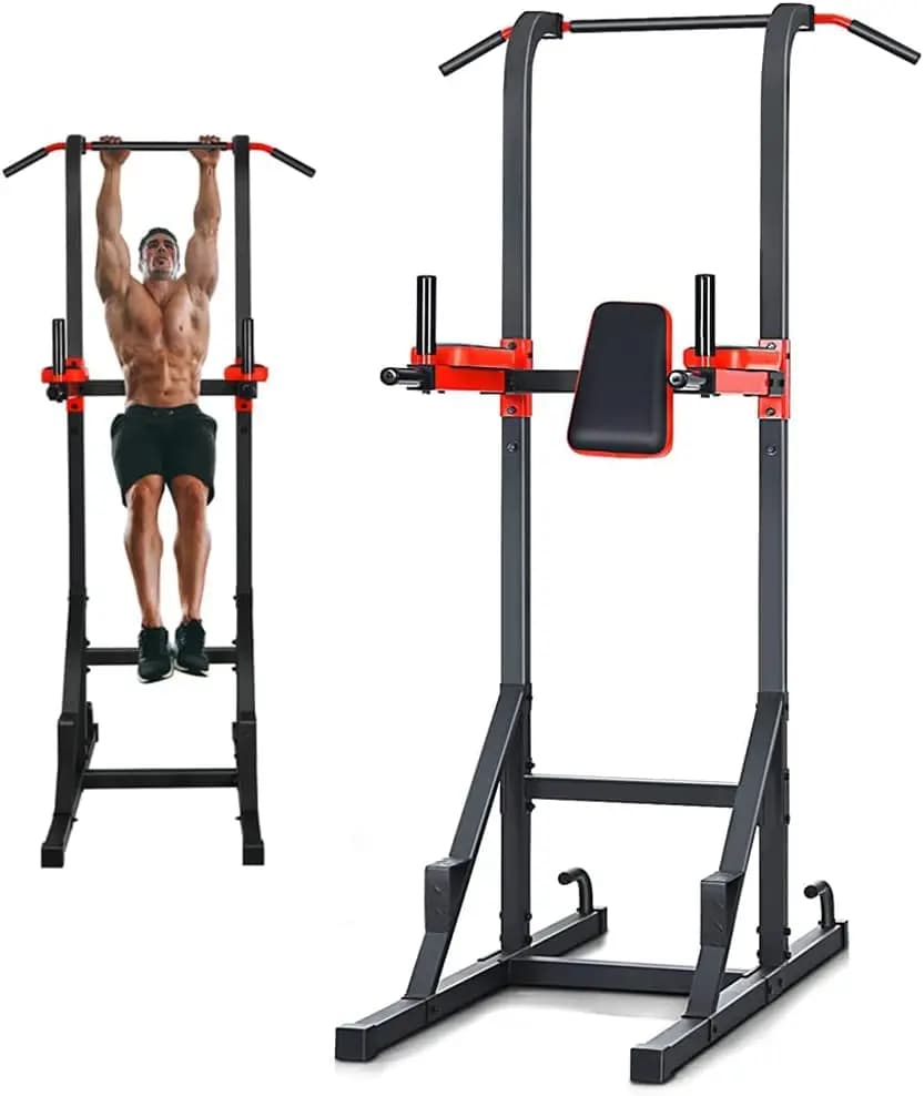 Multifunction Power Tower, support for heavy duty traction bar, push-ups, vertical knee pads, leg lifts, dive support, resistance