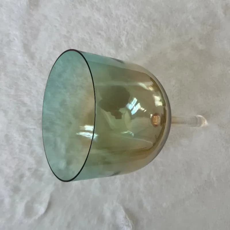 Cosmic Quartz Crystal Singing Bowl, Chakra Hand with Green Handle, Silica Crucible Products