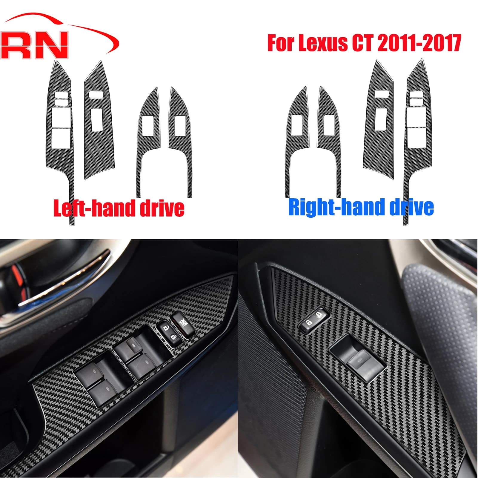 Per Lexus CT 2011-2017 Pannello sollevatore finestrino auto in fibra di carbonio modificata A Accessori interni Adesivo decorativo nero pianoforte