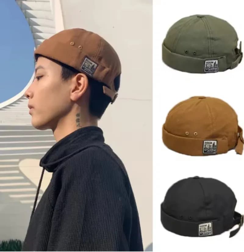 Unisex Soft Cotton Brimless Dome Hat Adjustable Solid Color Melon Docker Cap Hip Hop Street Style Landlord Beanies for Men Women