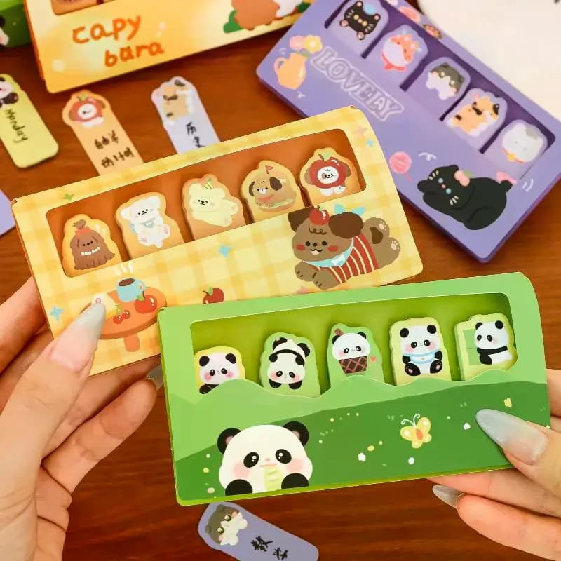 150 Fogli/Confezione di Note Adesive con Animali Cartoon, Capibara, Panda, Gatto, Segnalibri Decorativi per Ufficio e Scuola