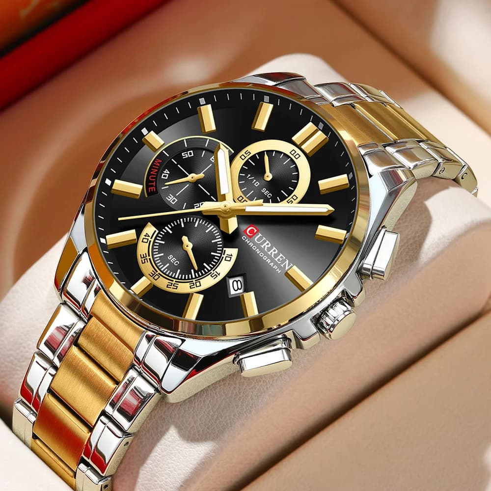 CURREN 8475 Men six-hand Quartz multifunctional watch waterproof large dial men's watch Stainless Steel Bracelet casual fashion