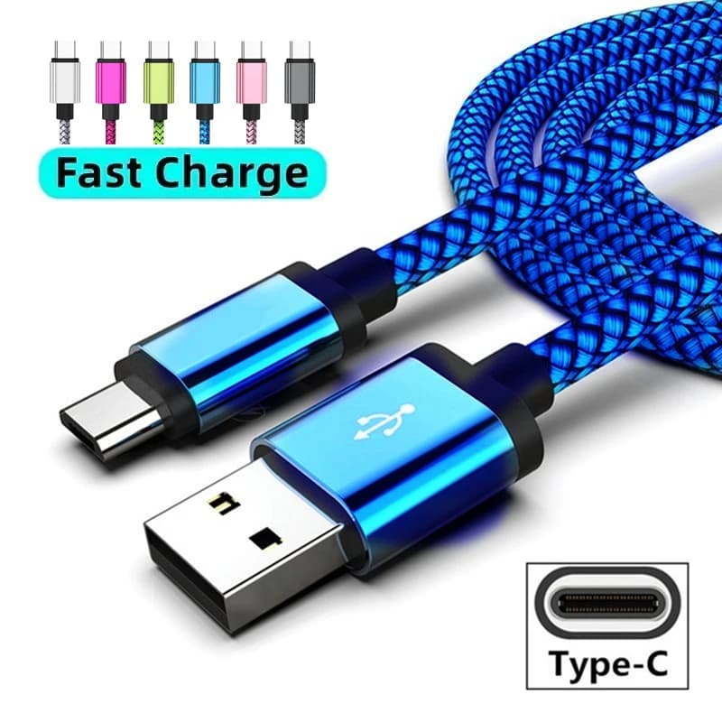 Cavo USB tipo C con sincronizzazione della data 2.4A ricarica rapida per Samsung Huawei telefono cellulare Android 1M 2M 3M cavo di ricarica in nylon intrecciato