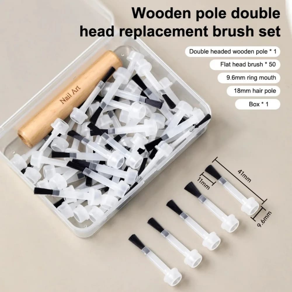Professional Detachable Wooden Handle Nail Art Brush Set Double Head Multi Functional Nail Polish Drawing Pen Manicure Art Tools