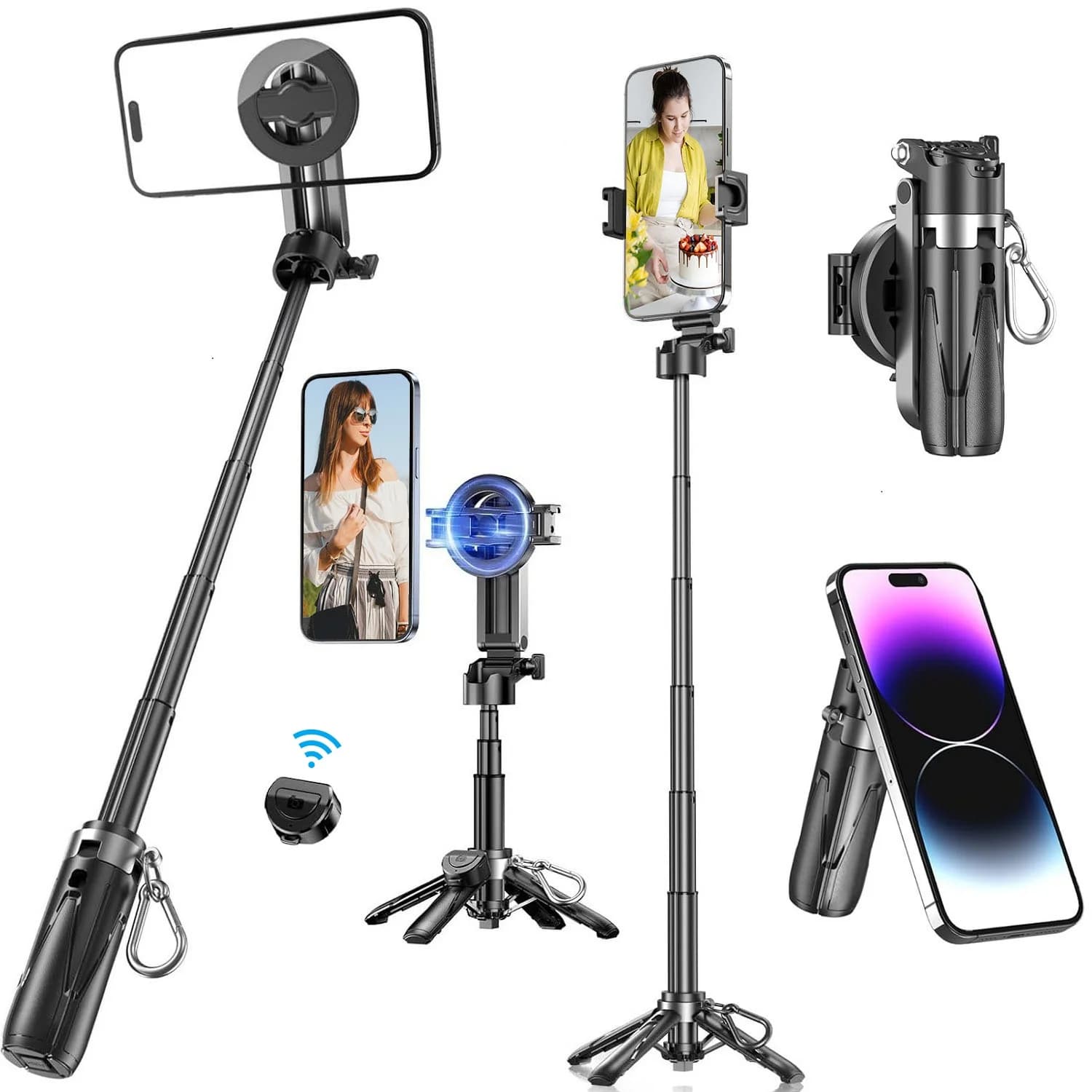 Mini Treppiede Magnetico per Selfie con Telecomando per iPhone Magsafe, Ideale per Viaggi, Vlog, Foto e Registrazioni Video in Diretta
