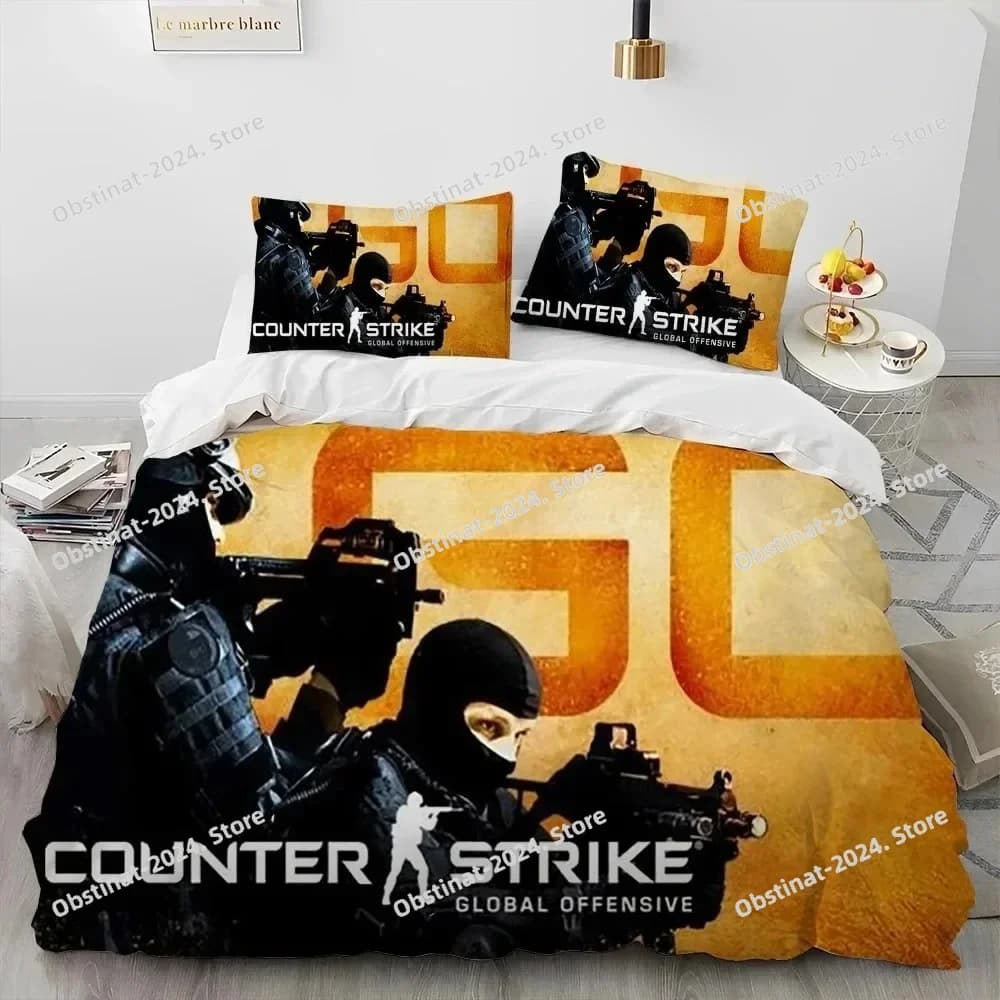 CS GO Game Gamer Counter Strike Bedding Set Duvet Cover Bed Set Quilt Cover Pillowcase Comforter king Queen Size Boys Adult