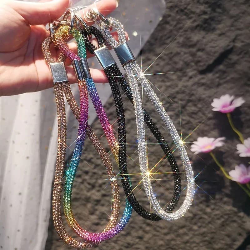 Cinghie da polso in cristallo per telefono cellulare di lusso, cordino per telefono con strass glitterati, portachiavi appeso, accessorio di moda con corda anti-smarrimento