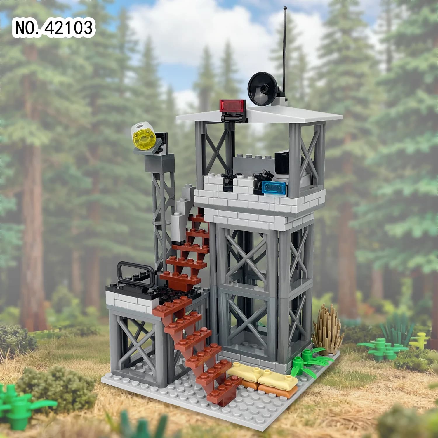 WW2 Military Army Soldiers World War 2 Observation Tower Sentry Scene Model MOC DIY ​Building Blocks Bricks Toys For Children