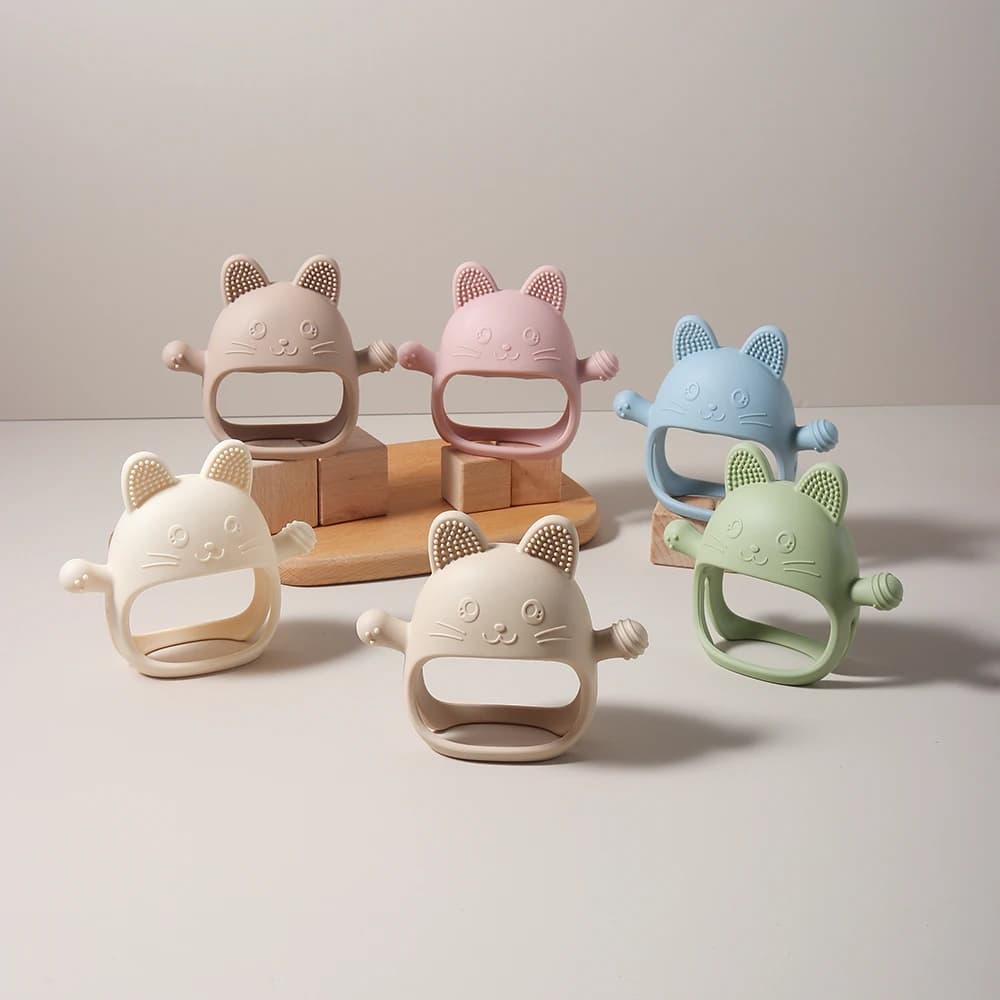Guanti da coniglio per massaggiagengive per bambini Massaggiagengive in silicone anti-mangiare ​ Gengive per massaggio con bastoncino molare Accessori per massaggiagengive anti-morso per bambini