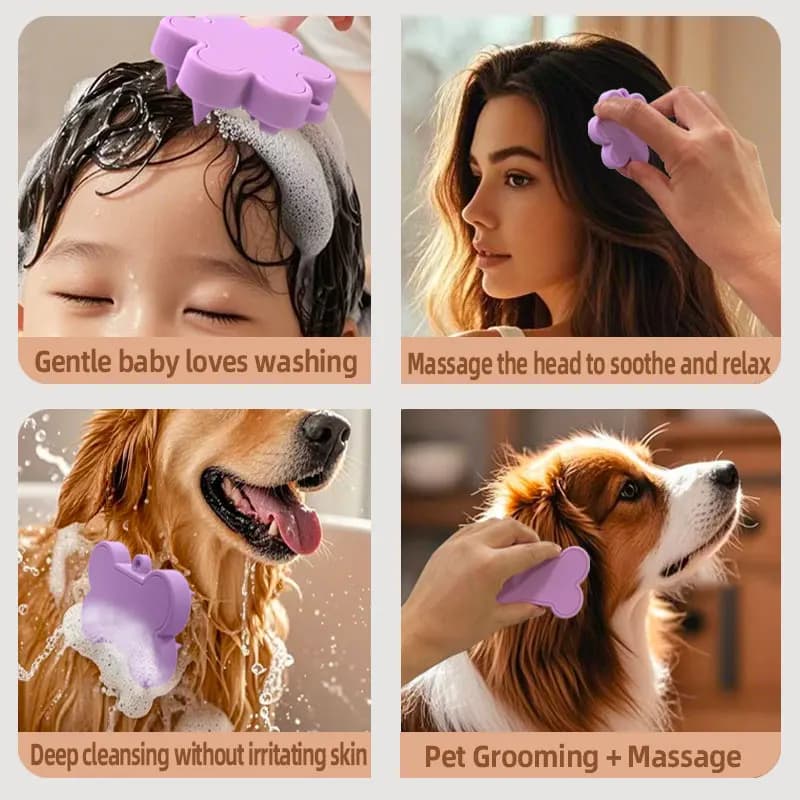 Spazzola da Bagno in Silicone per Animali Domestici — Materiale in Silicone Morbido; Massaggia, Pulisce e Rimuove il Pelo in Eccesso; Un Ausilio Essenziale per la Cura degli Animali