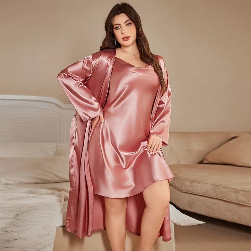 PLUS TAGLIA Wedding Dress Long Dress Night Shirt Set Silk satin Nightwear Women's Kimono Dress Trained House Dress 3XL 4XL 5XL
