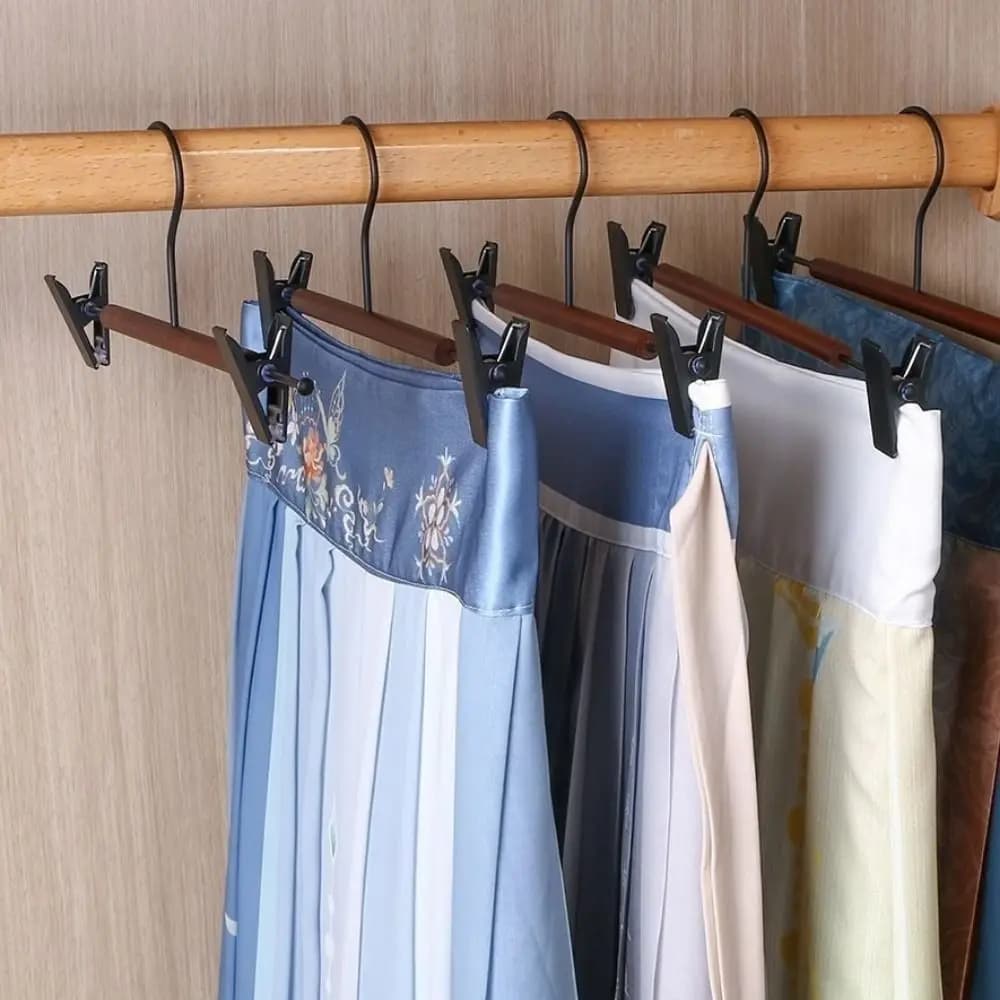 Set di 6 Appendiabiti Regolabili in Legno per Pantaloni, Antivento e Antiscivolo con Clip, Salvaspazio per Vestiti e Biancheria Intima