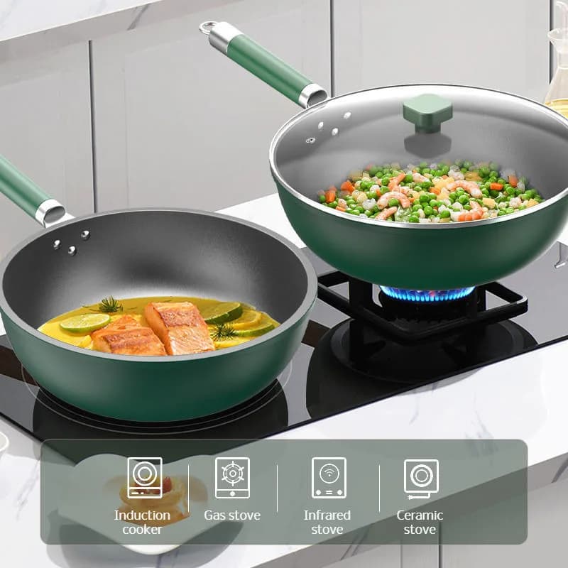 28/30/32 CENTIMETRI A Nido D'ape Padella di cristallo diamante antiaderente Wok Padella Con Coperchio casa fornello a induzione Stufa A Gas Wok pentola per Tutti I Stufe