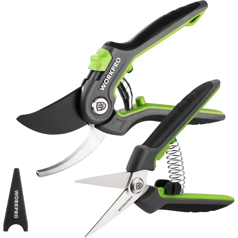 Garden Pruning Shears 2 Pack, 8 Bypass Pruning Shears and 6.25 Straight Garden Scissors, Premium Plant Shears, Garden Clippers H