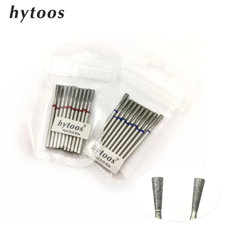 HYTOOS 10 pz/pacco cono invertito diamante cuticola Bit 3*8mm punte da trapano per unghie russe Manicure trapani accessori per unghie