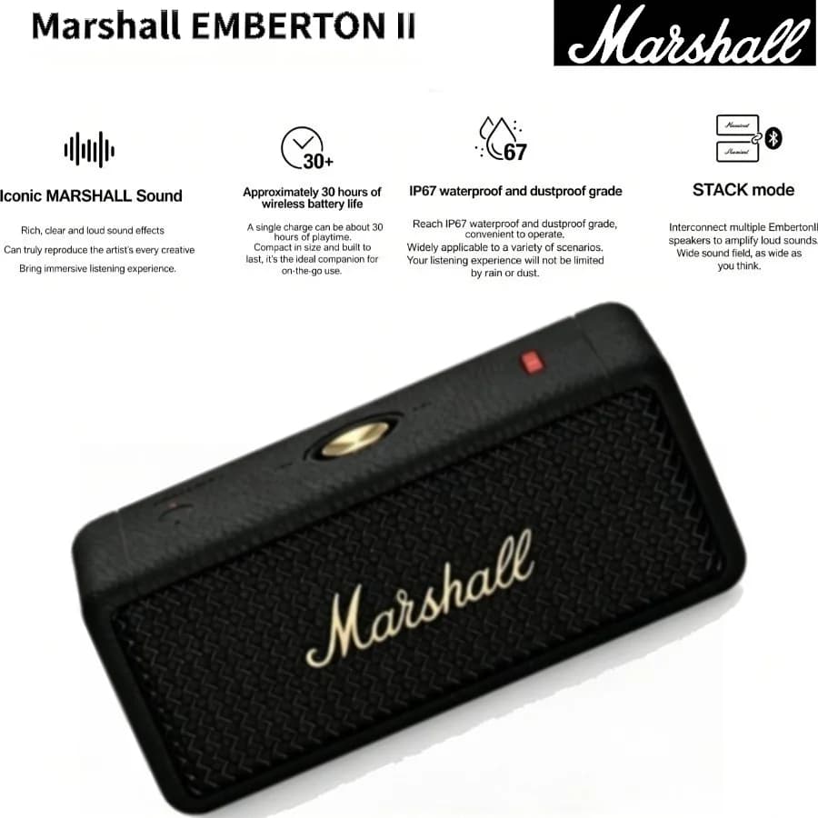 Il Marshall Emberton II 2026, l'ultimo altoparlante Bluetooth portatile, presenta una durata della batteria ultra-lunga, il marchio distintivo di Marshall.