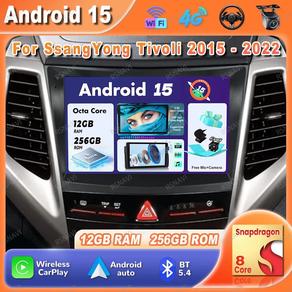 Autoradio Android 15 Per SsangYong Tivoli 2015 - 2022 Autoradio Viedo Player 5G WIFI Wireless Carplay Auto DSP QLED BT Qualcomm