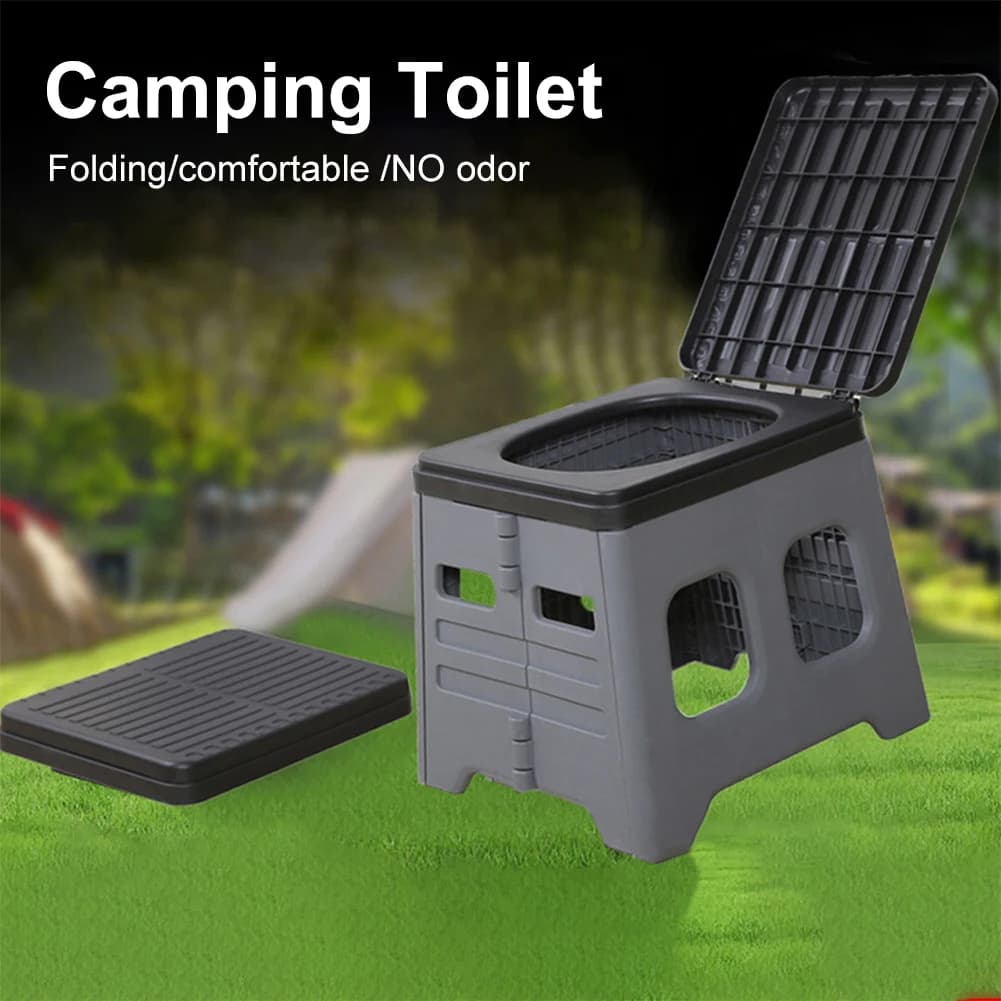 Sedile WC pieghevole portatile con sacchetti per immondizia opzionali Vasino di emergenza pieghevole da viaggio per WC multifunzionale da campeggio all'aperto