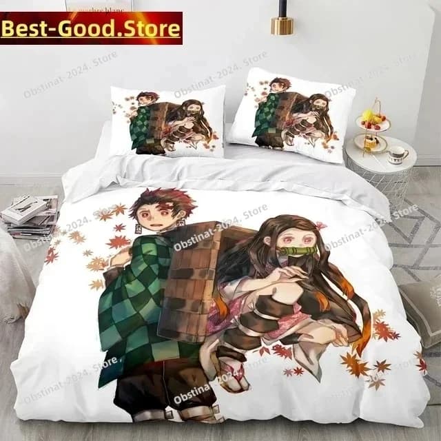 2024 Demon Slayer 3d Stampato Set letto Copripiumino Federa Set biancheria da letto Lenzuolo Copripiumino Completo Queen King Size