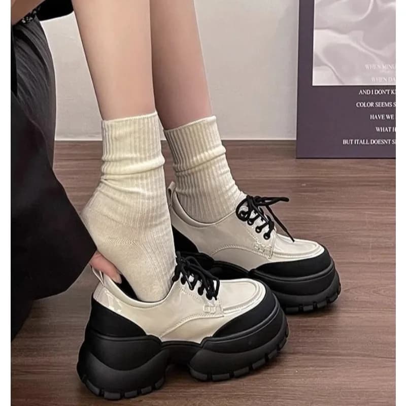 Scarpe Mary Jane con Tacco Grosso da Donna, Stile Britannico Primaverile, Scarpe con Plateau in Pelle, Calzature Femminili Eleganti con Tacco