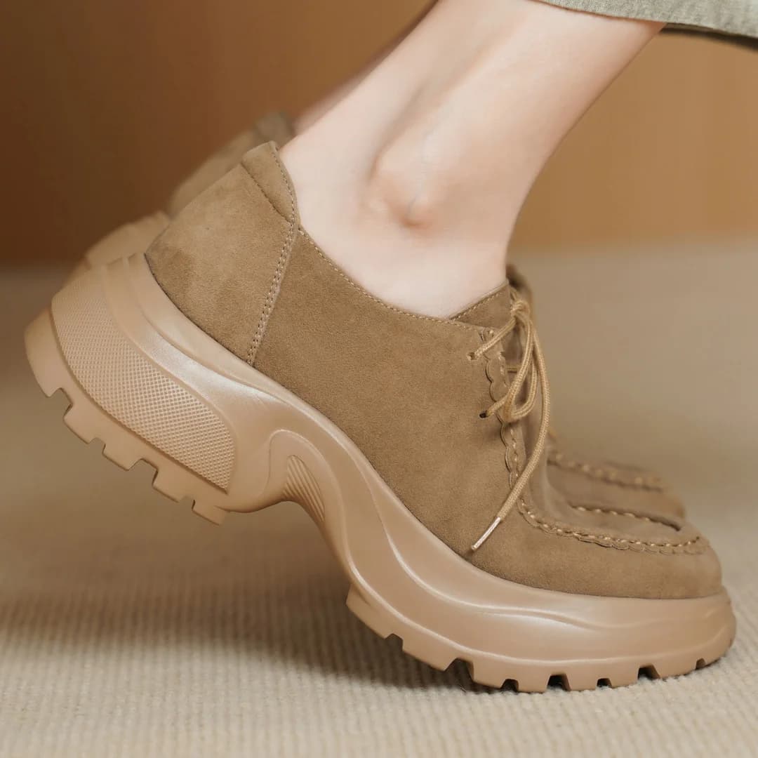 Scarpe da Donna Danxuefei in Pelle Scamosciata Naturale, Punta Tonda, Allacciatura, Suola Spessa, Sneakers con Piattaforma, Casual, per Uso Quotidiano, in Offerta