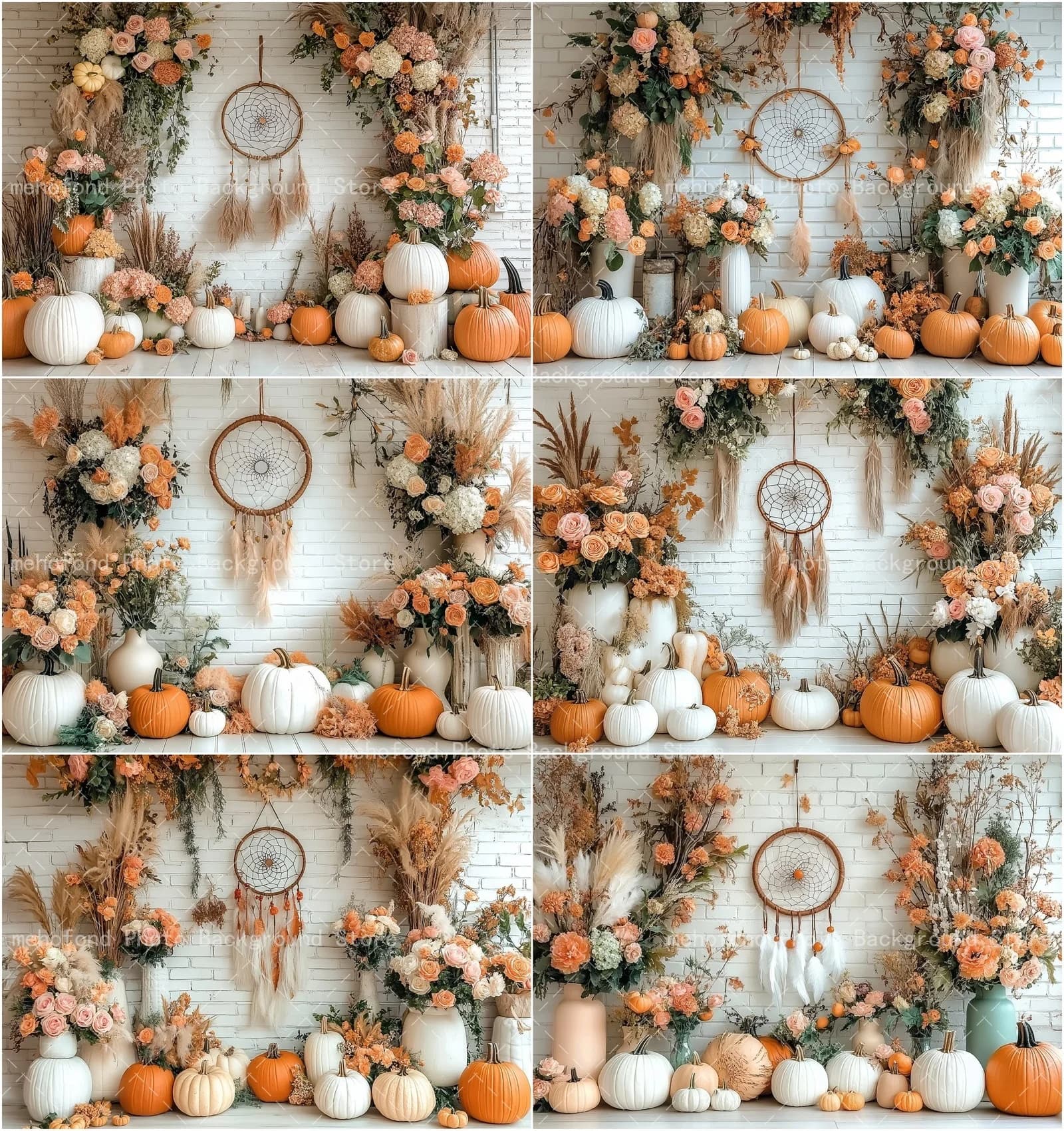 Mehofond Autumn Bohemian Harvest Pumpkin Dream Catcher Net Dried Flowers Thanksgiving Kids Photography Background Decoration