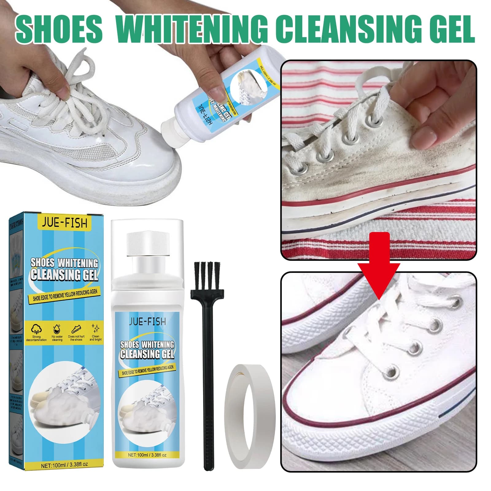 Set detergente per scarpe bianco con spazzola Detergente per scarpe da 100 ml Detergente per tessuti per scarpe da ginnastica in pelle, bianca, scamosciata e pelle abrasiva