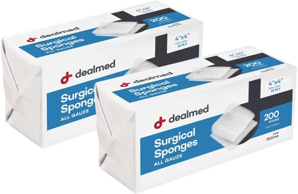Compresse chirurgiche 10x10 cm, tamponi in garza a 12 strati, non sterili per la cura delle ferite, per kit di pronto soccorso, 200 pezzi (confezione da 2)