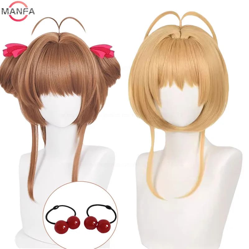 Parrucca Cosplay Anime Sakura Kinomoto Parrucca Cosplay 46 cm Parrucca corta da donna per ragazza Cosply Capelli sintetici resistenti al calore