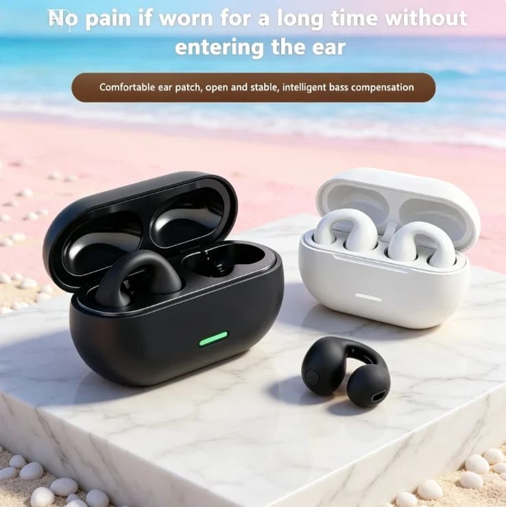 Auricolari Bluetooth T75 5.3 Wireless a Conduzione Aerea con Clip, Cancellazione del Rumore, Chiamate HD, per Sport e Gaming
